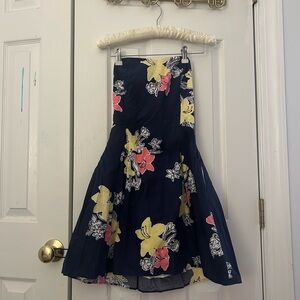 Floral Navy Strapless Dress